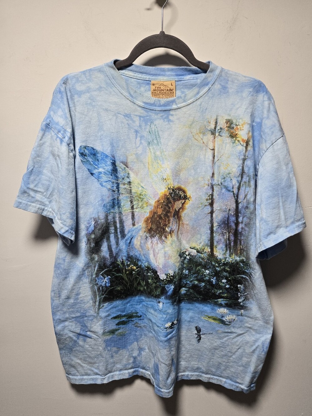 The Mountain Fairy Tie-Dye T-Shiry Size Large Fairie Fae Fantasy Blue Unisex